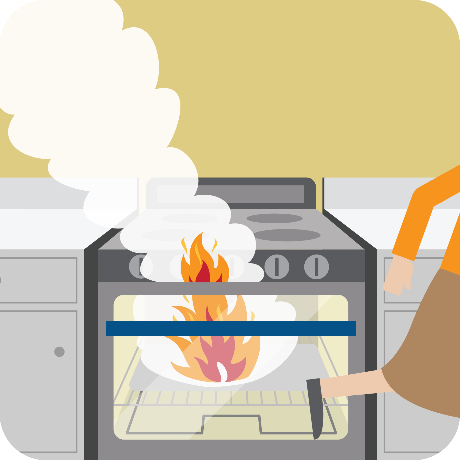 Fire prevention while cooking If you have a fire in your oven and the flames escape the oven, call 911.