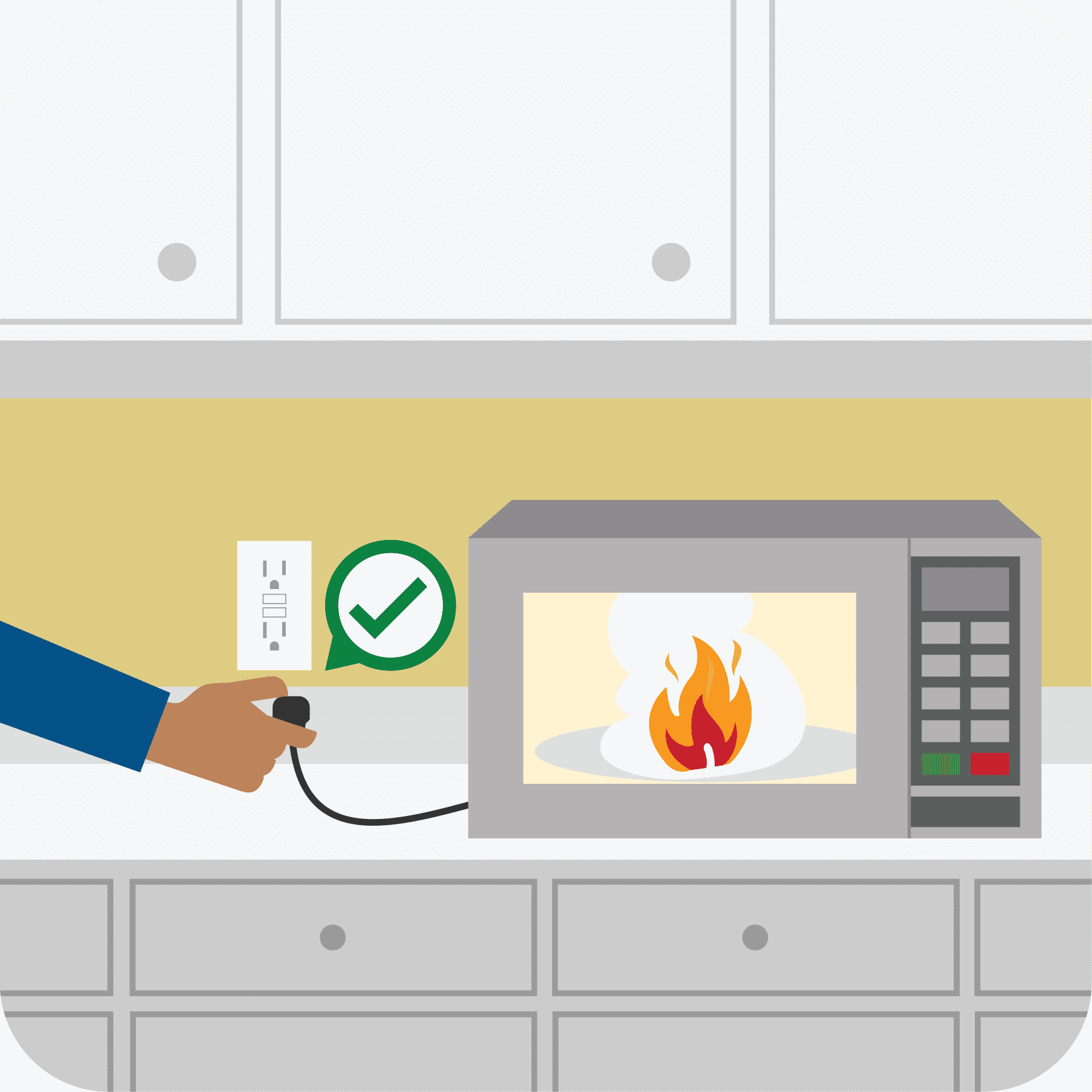 Fire prevention while cooking If you have a fire in your microwave oven, turn it off immediately. Never open the door until the fire is out.